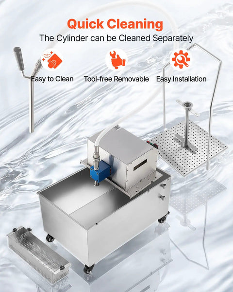 VEVOR Commercial Mobile Fryer Filter Truck Cart 55 Liter Oil Filtration System stainless steel with easy clean design and tool-free components.
