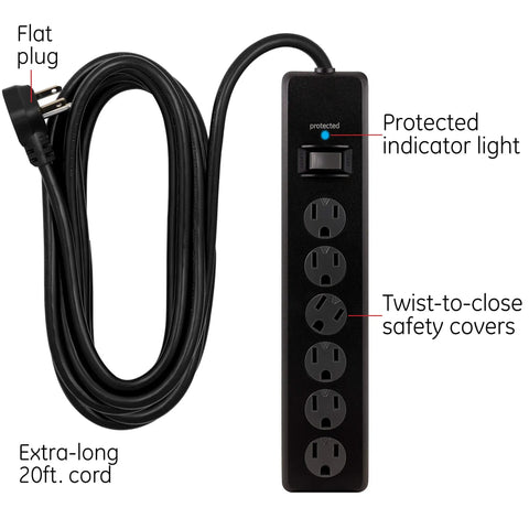 Six Outlet Surge Protector With A 20 Foot Extension Cord For Your Home Office, Workshop Or Garage, A Real Power Hub With 800 Joules Of Protection