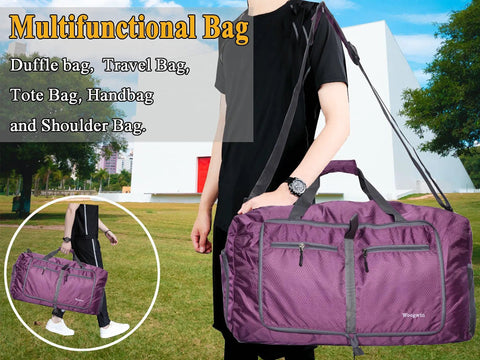 Heavy Duty Foldable Travel Duffel Bag 60L Waterproof Water Resistant Large Capacity For Beach Trips Gym Pool Sports Overnight Carryall Purple
