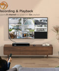 Living room setup with Super HD 1080P 8 Channel Hybrid 5 In 1 DVR Security Recorder No Hard Drive Included connected to a TV