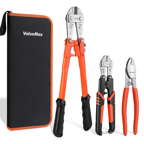 Beefy Heavy Duty Bolt Cutter Set 3 Piece With Carrying Bag Includes 14 Inch Bolt Cutter 8 Inch Mini Bolt Cutter And 8 Inch Cable Cutter For Locks Wires Barbed Wire Chains And More