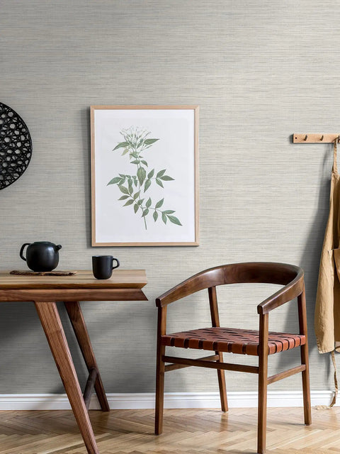 Room with Crossweave Peel And Stick String Wallpaper Gray Textured Real String Look Repositionable Wall Covering Easy To Remove No Residue Perfect For DIY Rooms And Accent Walls.