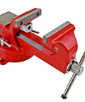 Heavy Duty 4 Inch Bench Vise Built Tough With 130,000 PSI Austempered Ductile Iron, 360 Degree Interlocking Swivel Base, Replaceable Machinist And Pipe Jaws, 2 Lockdowns, Red, side view