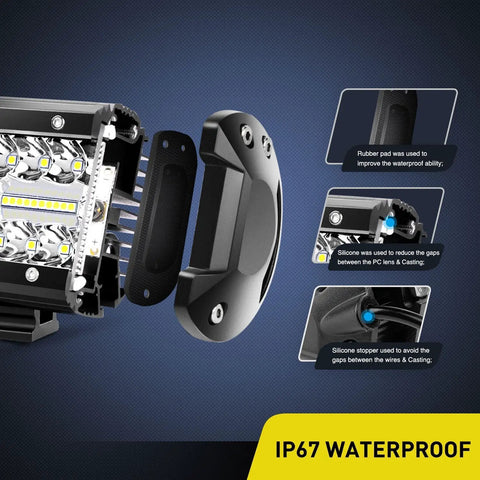 IP67 waterproof details of LED Light Pods 4 Inch 60W Flood Spot Combo Triple Row Driving Lamps Off Road Roof Bumper Work Lights
