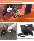 Heavy-Duty Rebar Tying Machine With Battery And Charger for Steel Ironing 4-45mm Bars in use at a construction site.