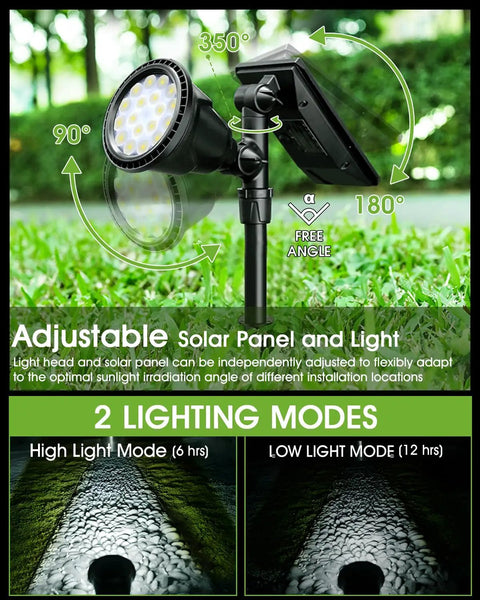 Solar Spot Lights Outdoor Waterproof IP65 Cool White 600LM Hella Bright 18 LEDs Dual Brightness Modes Auto On Off Angle Adjustable