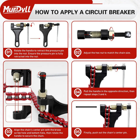 Instructional image showing how to apply a circuit breaker for Beefy 420 Chain Kit With Roller Links 90 Plus 42.