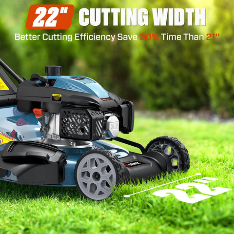 Workhorse 201cc Gas Lawn Mower With 3 In 1 Cutting System Side Discharge Mulching And Bagging Self Propelled Rear Wheel Drive Six Position Height Adjustment For Lawn And Garden, 22-inch cutting width