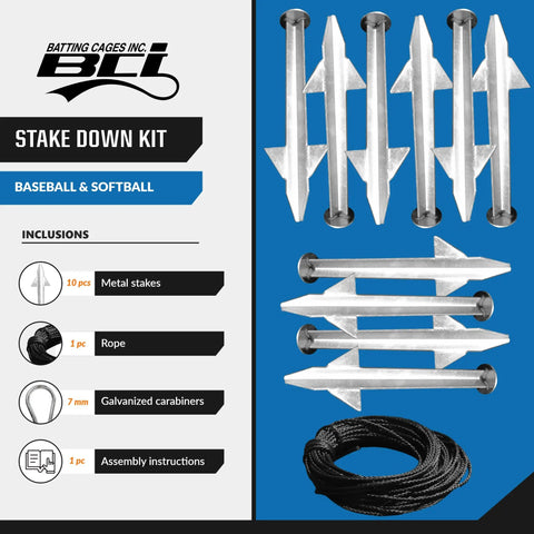 Beefy Heavy Duty Batting Cage Stake Down Kit For Secure 70 Ft Frames Zinc Galvanized Ground Anchors For Baseball And Softball Nets