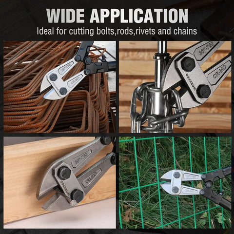 Beefy 30 Inch Heavy Duty Bolt Cutter With Chrome Molybdenum Jaws And Soft Rubber Grips cutting bolts, rods, rivets, and chains