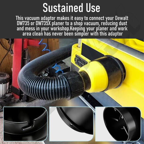 Durable Planer Vacuum Adaptor Replacement For DW735 DW735X Thickness Planers, Dust Collection Hose Adaptor Parts installed