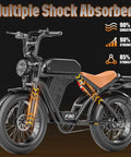 Powerful 2500W Peak Fat Tire Electric Bike For Adults With 32 MPH Top Speed And 100 Mile Range, side view, showing dual brakes.