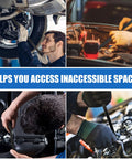 Collage showing Adjustable Extension Clamp Wrench Tool for Tight Spaces used in various automotive repair tasks.