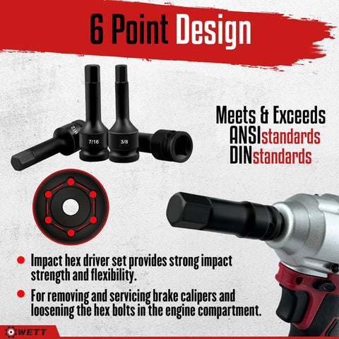 Half Inch Drive Master Impact Hex Bit Set, 20 Piece Hex Driver Socket Set For SAE And Metric, demonstrating 6 point design.