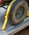 Heavy Duty 2 Inch By 15 Foot E Track Ratchet Straps Kit With 4400 Lbs Break Strength Polyester Webbing securing tire