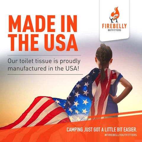 Fast Dissolving Two Ply RV Toilet Paper That Is Septic Tank Safe Made In USA Eight Roll Pack with child wearing American flag