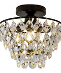 Modern Small Crystal Ceiling Light Fixture In Matte Black Semi Flush Mount Mini Chandeliers For Hallways Bedrooms Bathrooms Closets And Foyers Easy Install And Chic Glow with crystals
