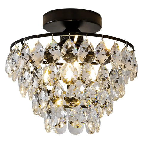 Modern Small Crystal Ceiling Light Fixture In Matte Black Semi Flush Mount Mini Chandeliers For Hallways Bedrooms Bathrooms Closets And Foyers Easy Install And Chic Glow with crystals