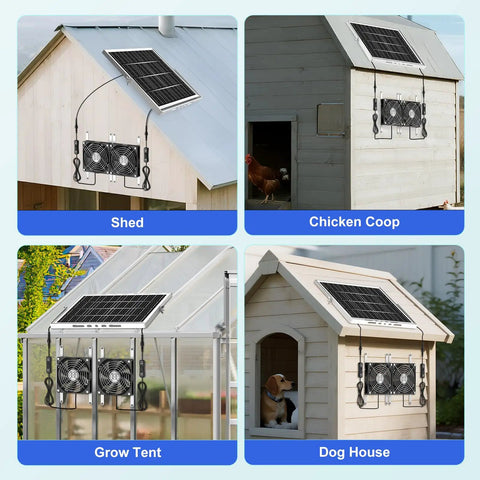 Solar Powered Chicken Coop Vent Fan Kit 5.5 Inch 20W Two Pack For Outdoors Waterproof Exhaust And Intake Fan For Sheds Dog Houses Greenhouses Air Circulation Cooling Easy Install
