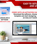 Solid 210 Single Sided ID Card Printer Bundle With Beginner Software HD Webcam Full Color Ribbon And 200 Cr80 Plastic ID Badges No Sweat Starter Pack For Schools And Small Business Owners, showing software activation card on desktop.