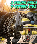 Close-up of the 7-speed gear system on an Adult Electric Bike 26 Inch Commuter with pedal assist and smooth shifting.