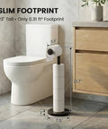 Freestanding Toilet Paper Holder Stand With Extra Heavy Weighted Base And Non Slip Mat Sleek Black Modern Bath Decor Dang Stable design next to white toilet.