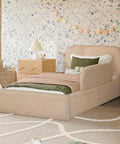 Upholstered Twin Or Full Bed Guard Rail In Chai Shearling, Water Repellent And Stain Resistant, fits Nara and Rizo beds.