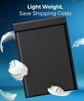 10 Point 5X16 Inch Bubble Mailers 40 Pack Self Seal Padded Envelopes Waterproof Cushioning Mailers Packaging Small Biz Ecommerce Shoppers Black Heavy Duty Protection shown with feathers highlighting light weight.
