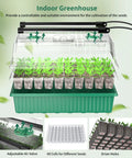 Indoor greenhouse featuring 120 Cell Seed Starter Trays With Built In Grow Light Kit 2 Pack Reusable Seedling Trays and humidity domes