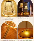 Cordless Dimmable Lamp With Touch Control And 3 Color Modes, showing diamond design, metal pole, and touch sensor base.