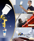 Straight Shooting HVLP Air Spray Gun Kit With Precise One Point Three Mm Tip Heavy Duty Die Cast Aluminum Body in use for automotive refinishing.