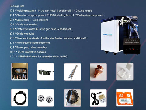 Packages included with Hardcore 3000W Handheld Laser Welder 4 In 1 Pro Cutting And Cleaning Machine.