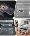 Collage of clear acrylic boxes using 20 Pcs Self-Adhesive Clear Acrylic Hinges 35x25mm for organization and display purposes.