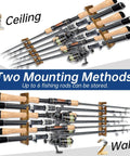 Wood Fishing Rod Holder Rack For Wall Or Ceiling Mount Up To Six Fishing Rods, Vertical Or Horizontal Rod Storage