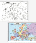 Double-sided Europe Map 11x17 Laminated Dry Erase Chart, Color Front with Countries and Blank Outline Back for Classroom Use