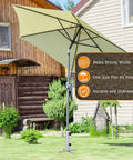 Removable Inground Umbrella Stand Anchor With Four Spikes Metal Ground Stake on lawn with outdoor umbrella and features list