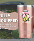 Grab This Dill With It 20 Oz Travel Tumbler Dope Insulated Cup With Secure Lid showing spill-proof lid and stainless steel straw.