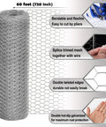 17 Inch By 60 Foot Galvanized Chicken Wire Fencing Mesh For Gardens Poultry Coops And Crafts Hexagonal 0.6 Inch Hardware Cloth Netting shown with features