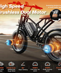 Side view of Dual Motor 5000W Peak Electric Bike for Adults With 52V 30Ah Battery, showcasing dual motors and 20x4 fat tires.
