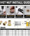Rivet nut install guide, 430 Piece SAE Rivet Nut Tool Kit With Imperial Rivnut Set In Sizes 6 32 8 32 10 24 1 4 20 5 16 18