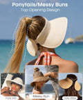 Womens Straw Sun Hat With Ponytail Hole And Wide Brim Beach Visor Khaki, perfect for outdoor fun with a top opening design.