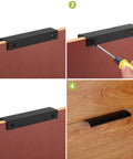 Installation of 10 Pack Black Aluminum Edge Pull Handles Hidden Concealed Tab Pulls For Doors Drawers Cabinets Wardrobes Sleek 80mm And 3.2 Inch Finger Pulls Durable Modern Hardware For Home on a wooden drawer.