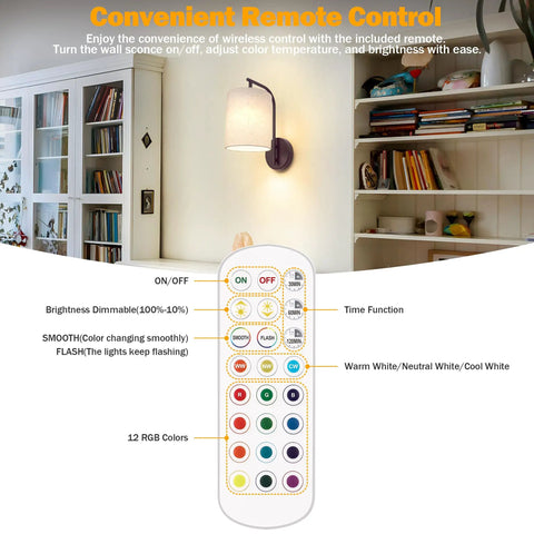 MATAMEYE Battery Operated Wall Sconce Set of 2, Dark Chocolate Wall Light with remote control for adjusting brightness and color.