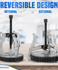 3-Jaw Gear Puller Heavy-Duty Bearing Removal Tool For Pulleys with reversible design, CR-V steel construction, on display