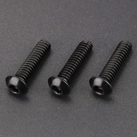 Three black stainless steel 10-32 x 1 inch button head socket cap screws for furniture and DIY projects.
