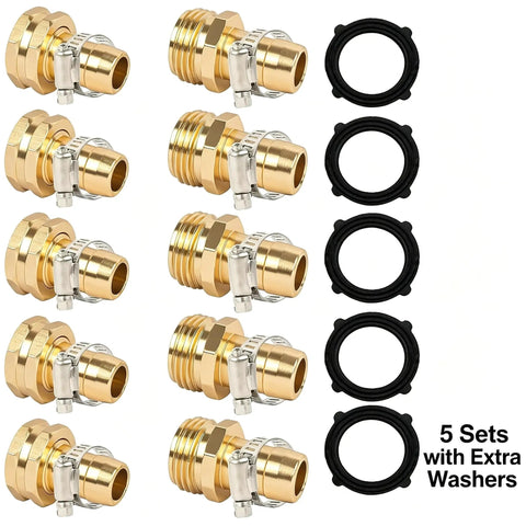 Awesome 5 Set Garden Hose Repair Kit With Heavy Duty Aluminum Fittings And Rust Proof Clamps For Quick Fix Of Leaky Water Hoses, Sprinklers And Outdoor Faucets To Keep Your Lawn Looking Gnarly All Season Long. 5 hose repair sets with brass fittings, clamps, and washers