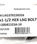 Beefy 316 Stainless Steel Hex Head Lag Bolts Marine Grade Lag Screws For Outdoor Decks Boats And Heavy Duty Marine Projects, 3/8 In By 1-1/2 In, 10 Piece Set In Resealable Bags package with label