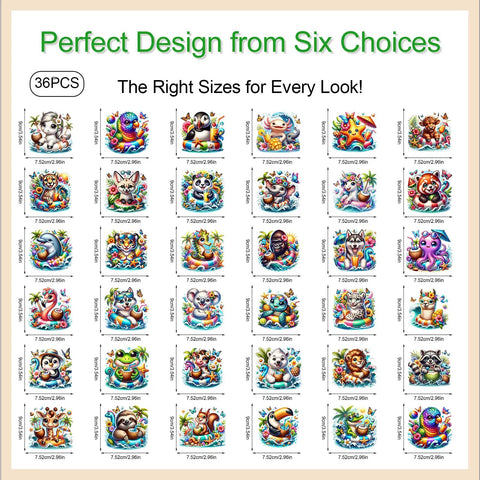 Beach Themed Iron On Transfers Bundle 36 Sheets Ready To Press DTF Vinyl Decals with detailed cartoon designs