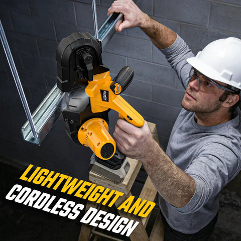 Cordless Portable Band Saw With Two And A Half Inch Cutting Capacity, 20V Brushless Power Works With 20V Batteries Not Included