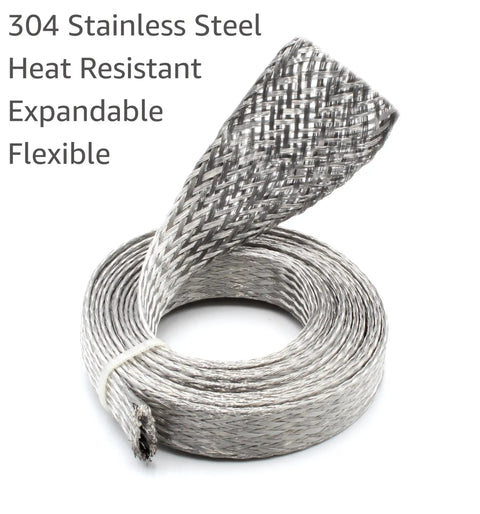 Beefy Heavy Duty Stainless Steel Braided Sleeving Half Inch, 304 Stainless Expandable Mesh Cable Shield, coiled view